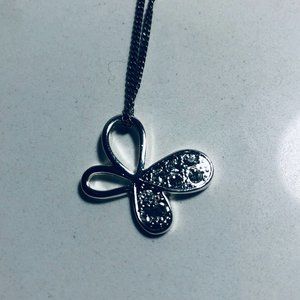 Silver Butterfly Rhinestone Necklace